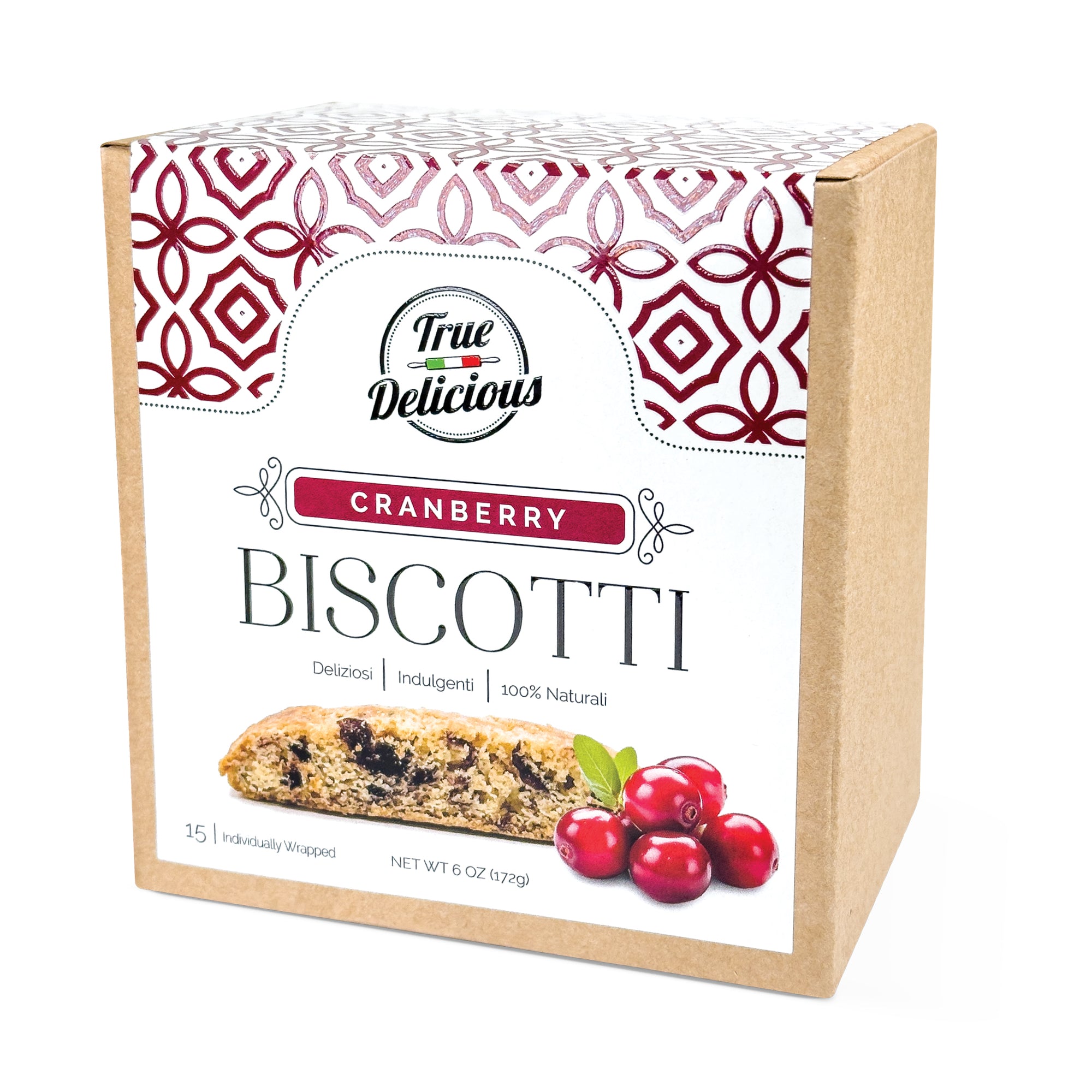 Elegant Box Cranberry Biscotti Individually Wrapped - True Delicious | Authentic Italian Desserts