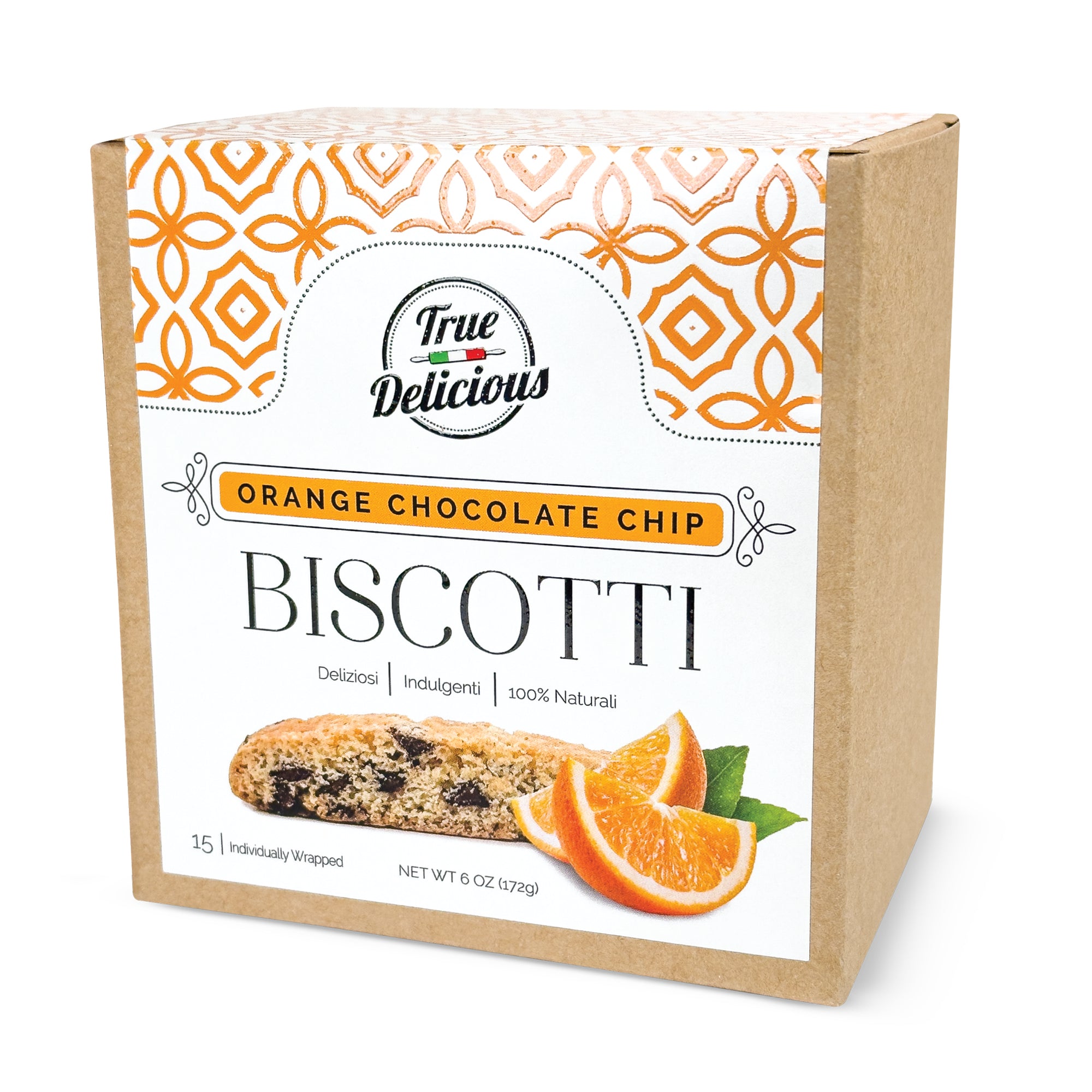 Elegant Box Orange Chocolate Chip Biscotti Individually Wrapped - True Delicious | Authentic Italian Desserts