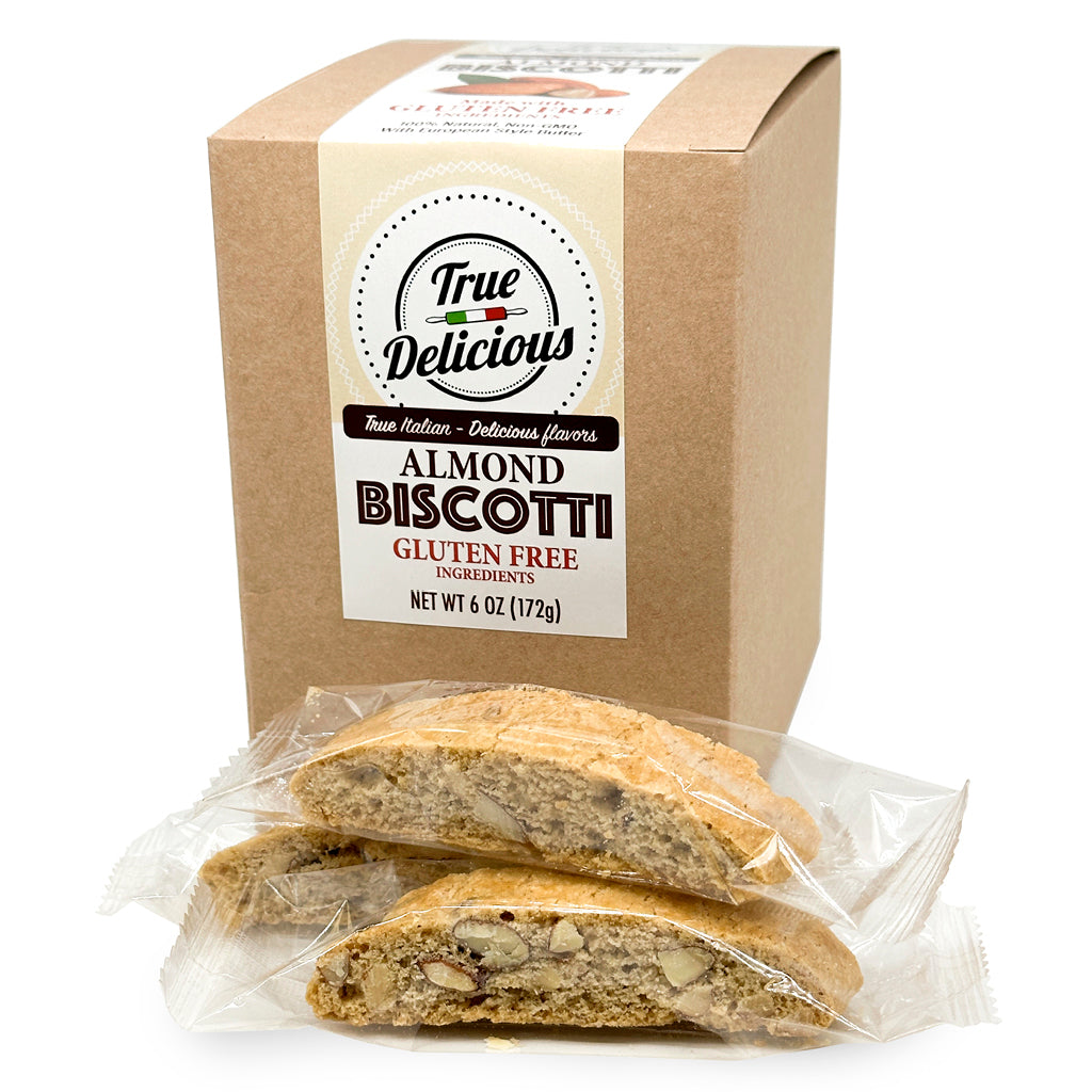 Gluten Free Ingredients Almond Biscotti - Individually Wrapped - True Delicious | Authentic Italian Desserts